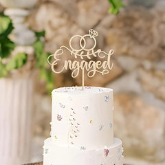 Cliths Wooden Engagement Cake Topper Diamond Ring Design for Wedding Bachelorette Bridal Shower Decorations