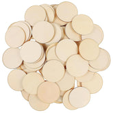 Stack of round wooden cutouts on a white background