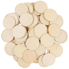 Stack of round wooden cutouts on a white background