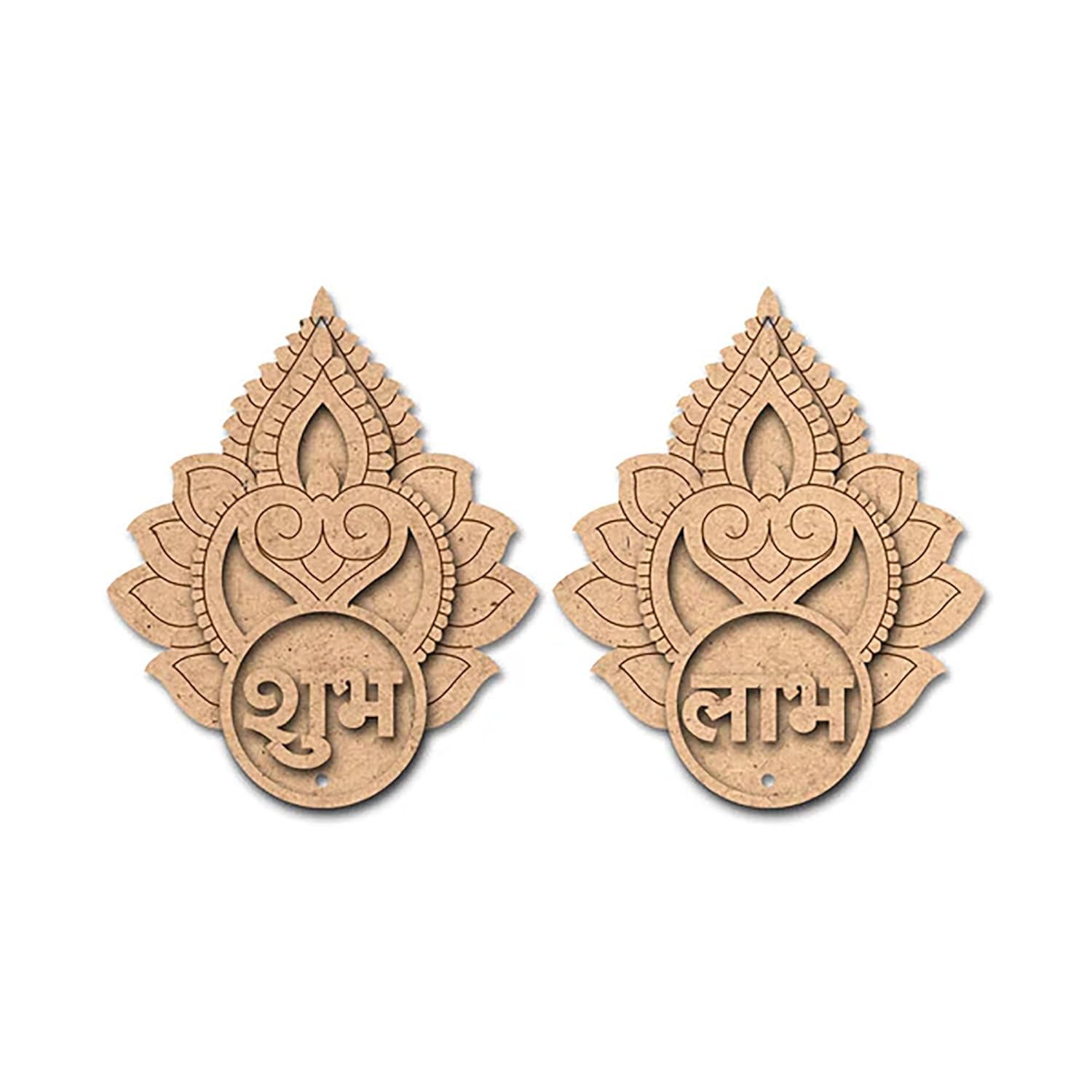 Pair of decorative wall hangings with intricate designs on a white background