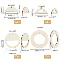 American Elm 120 Pcs Wooden Craft Pendants Set MDF Laser Cut Shapes for DIY Art & Jewelry Making Mixed Rings & Half-Round Shapes Hanging Ornaments for Kids