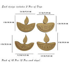 Cliths 12 Pcs Wooden Diya Cutouts for Diwali Decoration DIY Crafts Painting Rangoli Home Decor MDF Art Kit 4 Unique Designs Easy to Colour