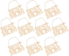 Multiple wooden 'Best Mom' signs hanging against a white background