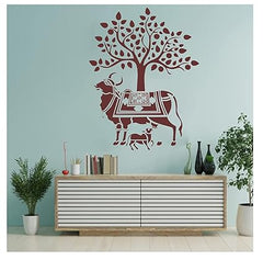 Cliths 1Pcs Kayra Decor Wall Stencil Kamdhenu Cow Design for Wall Painting Home Art Template Large Indian Style