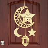 Cliths Eid Mubarak Wooden Door Sign Ramadan Decor Moon & Lantern Islamic Wall Hanging Hollow Home Decor