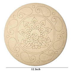 American Elm 2 Pcs Premarked MDF Peacock, Radha Krishna Engraved Design Mandala for Art and Craft | 12 Inch Art Décor