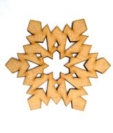 Wooden snowflake cutout on a white background