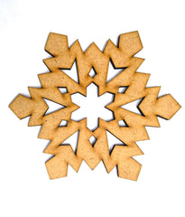 Wooden snowflake cutout on a white background