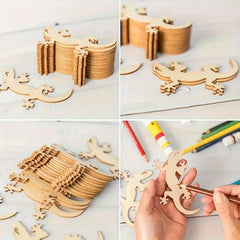 American Elm 10 Pcs Wooden Lizard Cutouts for DIY Crafts MDF Animal Shape for Painting, Home Decor, Birthday Party Decorations & Art Projects.