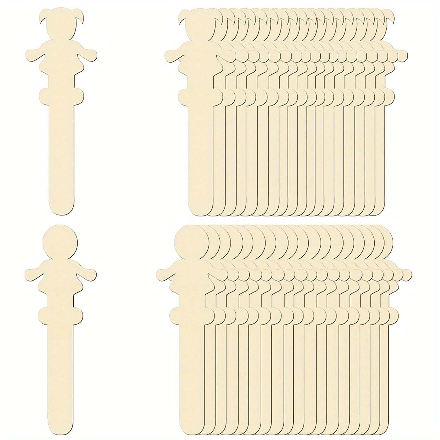 Set of wooden craft sticks and shapes on a white background