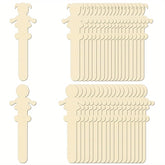Set of wooden craft sticks and shapes on a white background