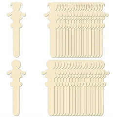 Set of wooden craft sticks and shapes on a white background