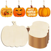 Hanging pumpkin-shaped cutouts with decorative designs and plain white pumpkin shapes below.