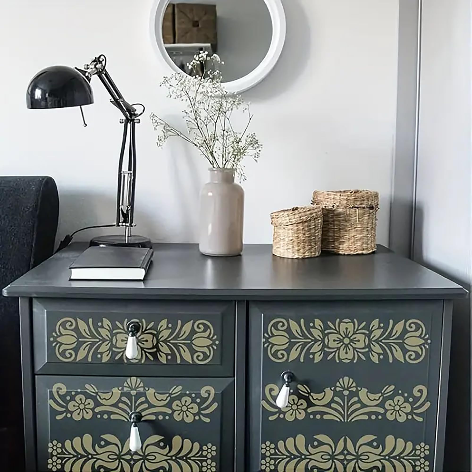 nordic floral design stencil
