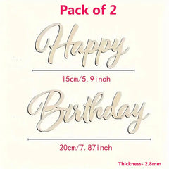 Wooden 'Happy Birthday' sign with dimensions and thickness on a white background