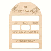 Wooden plaque with engraved text and placeholders for personalization on a white background