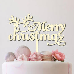 Cliths "Merry Christmas" Cake Topper Wooden Holiday & Birthday Decor Xmas Party Decoration MDF Giftable Keepsake