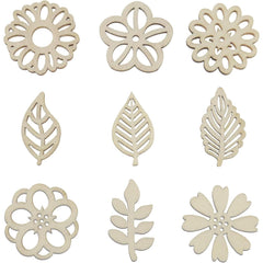 Set of floral and leaf-shaped cutouts on a white background