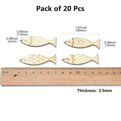 Cliths Pack of 20 Wooden Fish Cutouts Ocean Charm Crafts MDF Sea Animal Decor for DIY Wreaths Coasters
