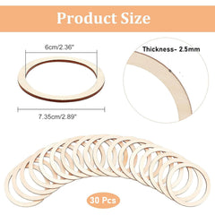 Cliths 30 Pcs Wood Rings MDF Circle Frames for DIY Crafts, Christmas Ornaments, Jewelry Making