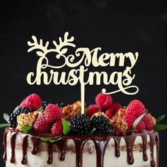 Cliths "Merry Christmas" Cake Topper Wooden Holiday & Birthday Decor Xmas Party Decoration MDF Giftable Keepsake