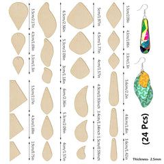 Cliths 24 Pcs Unfinished Wooden Earrings Blanks for DIY Craft MDF Pine Wood Dangle Earring Making Kit for Women, Girls, Friends, Gifts