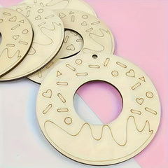 Cliths Pcs10 Handmade Wooden Donut Craft Pendant with Heart