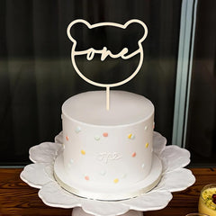 Cliths Wooden Bear Shape One Cake Topper for 1st Birthday Party Decoration MDF Cake Insert Sign for Baby Boy Girl Smash
