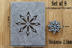 American Elm Felt Table Mats & Coasters Set of 8 Fire Aster Flower Design, Grey Placemats Coasters Dining Table Decor