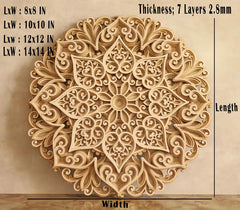 American Elm 7 Layer Flower Mandala Wall Art 3D Wooden Decor MDF Cutout for Wall Hanging