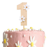 American Elm Wooden Daisy Cake Topper MDF Cake Decor for 1st Birthday Theme First Anniversary Single Layer