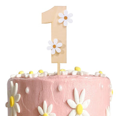 American Elm Wooden Daisy Cake Topper MDF Cake Decor for 1st Birthday Theme First Anniversary Single Layer