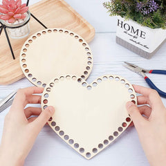 Cliths 2 Pcs Crochet Basket Base Set Circle & Heart Wooden Bases for DIY Basket Weaving, Home Decor MDF Craft Supplies