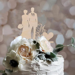 Cliths Wooden Wedding Cake Topper Mr & Mrs Rustic Bride & Groom, MDF Cake Insert for Wedding, Engagement Decor
