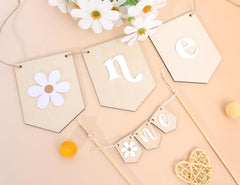 American Elm Wooden Daisy Highchair Garland MDF Cake Smash Decor for 1st Birthday, Baby Shower