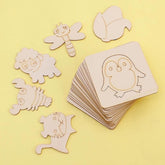 Stack of wooden cards with animal cutouts on a yellow background