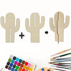 Cliths Set of 6 Pcs Cactus Wooden Blank Wood Pieces for DIY Craft Holiday Decorations Unfinished Wooden Ornaments
