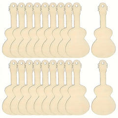 Set of wooden guitar-shaped cutouts on a white background