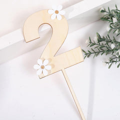 American Elm Wooden Daisy Cake Topper 2 MDF Flower Cake Decor for 2nd Birthday Party, Boho Theme, Baby Shower