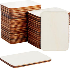 Stack of wooden coasters with white pads on a white background