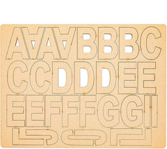 Set of wooden letters A to G on a beige background