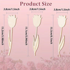 Product size chart with white tulip-shaped items on a pink floral background