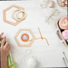 Cliths 4 Pcs Hexagon Crochet Blocking Board Wooden Loom Kit for Easy Yarn Weaving Projects DIY Crochet Frame for Knitting Art Craft Tools