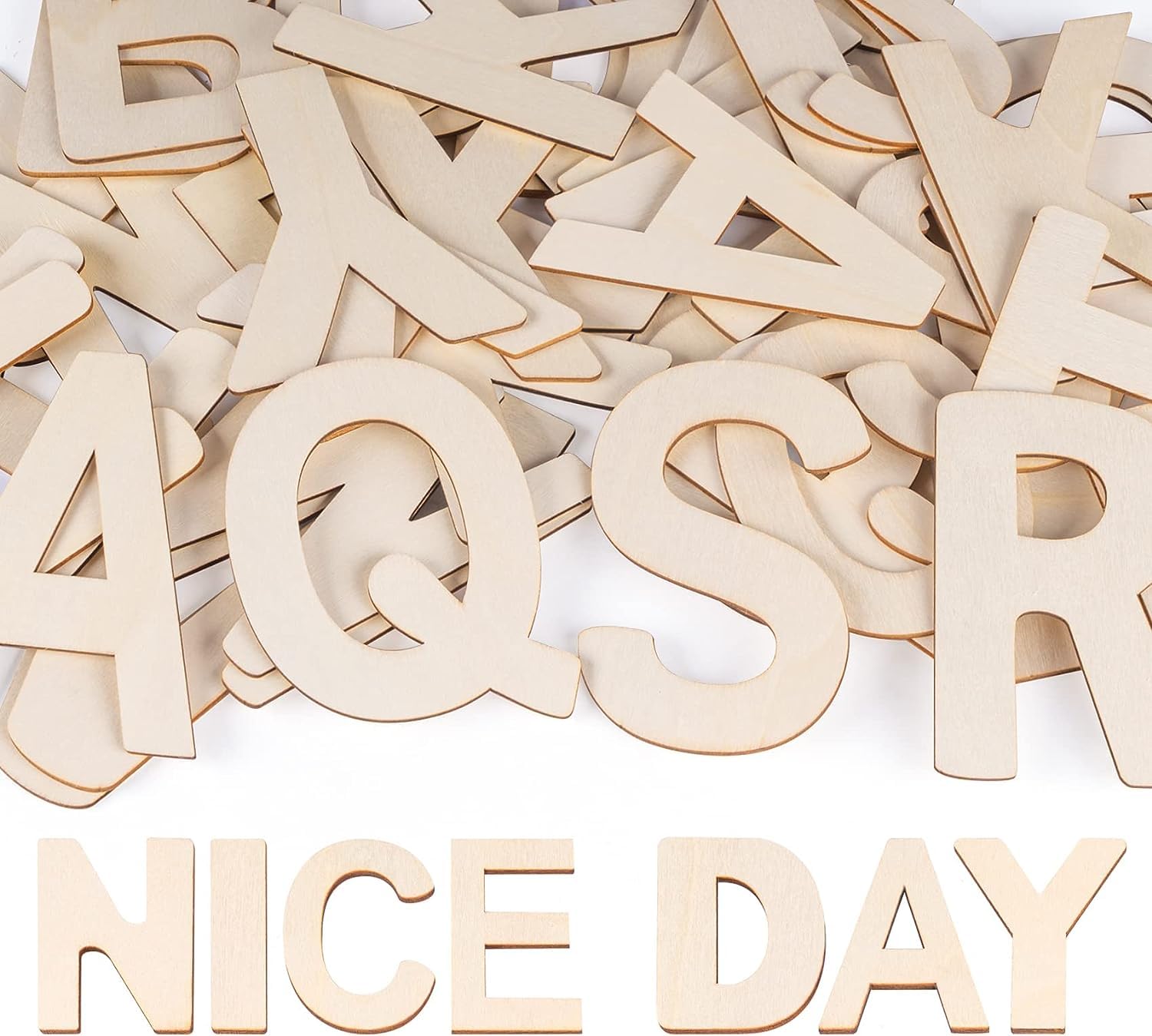 Wooden letters spelling 'NICE DAY' on a white background