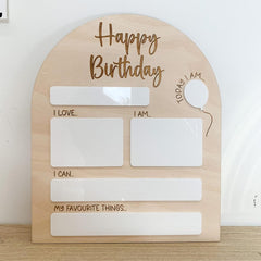 Cliths Wooden Birthday Board for Kids Wipeable Birthday Whiteboard Photo
