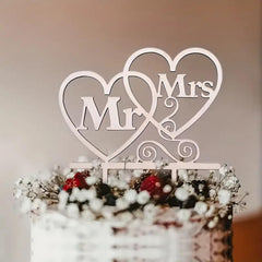 Handcrafted wooden "Mr & Mrs" centerpiece for cakes