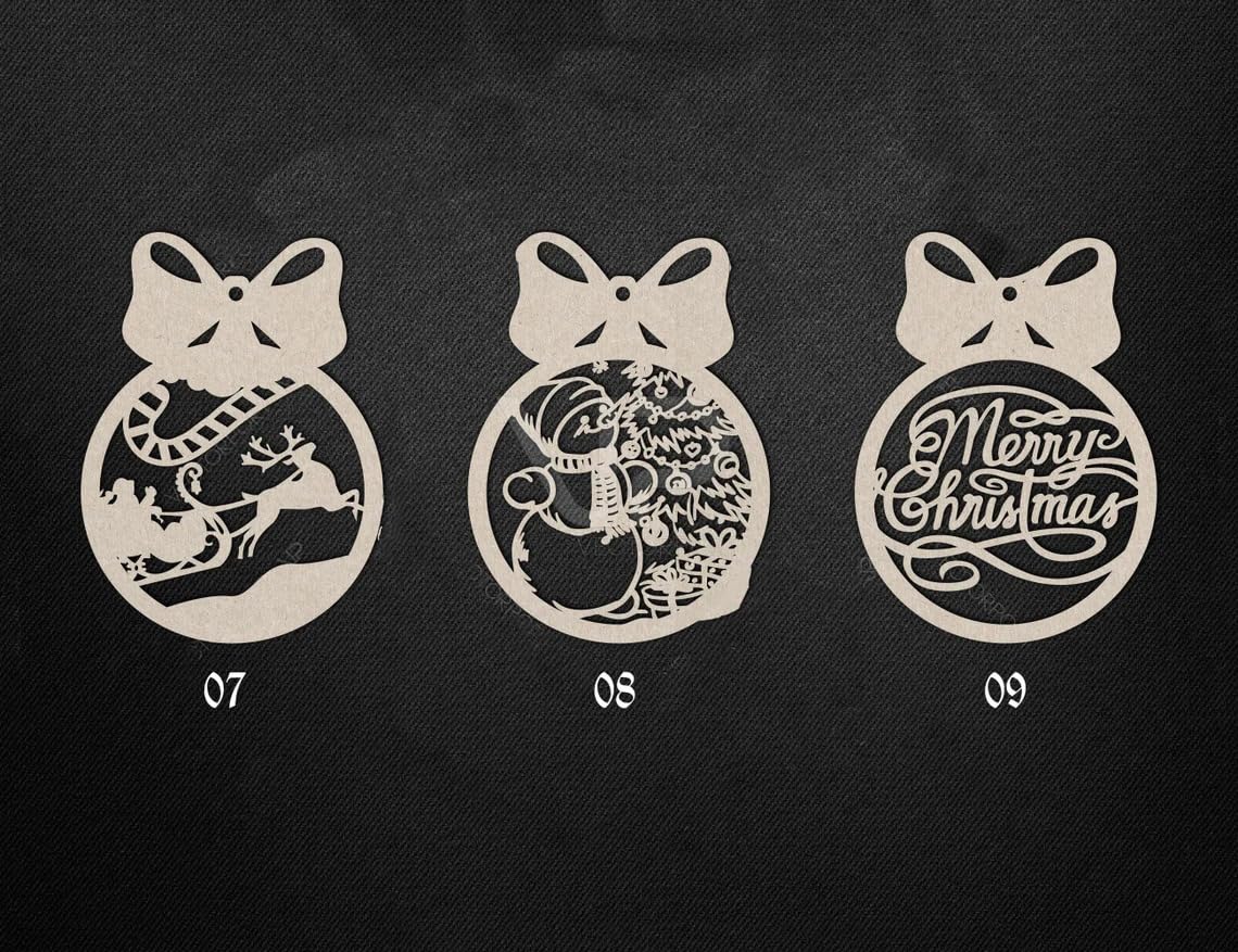 Three Christmas-themed cut-out decorations on a black background