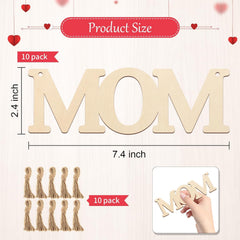 American Elm Wooden MOM Letter Ornaments for Mother's Day Crafts - Large Size 7.4x2.4 Inch, DIY Wood Discs (10PCS)