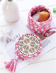 Cliths 3 Pcs Natural Wooden Basket Base with Rose Design Crochet Knitting Weaving DIY Craft Supplies for Home Decoration
