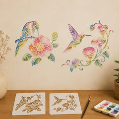 reusable hummingbird floral stencil for diy crafts